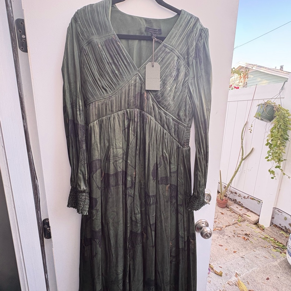 All Saints safari Green Long Sleeve Dress